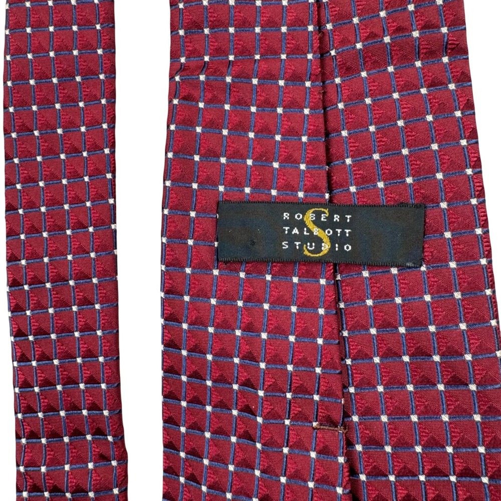 Robert Talbott Studio Necktie Mens OS Burgundy Red Geometric Grid Silk Tie